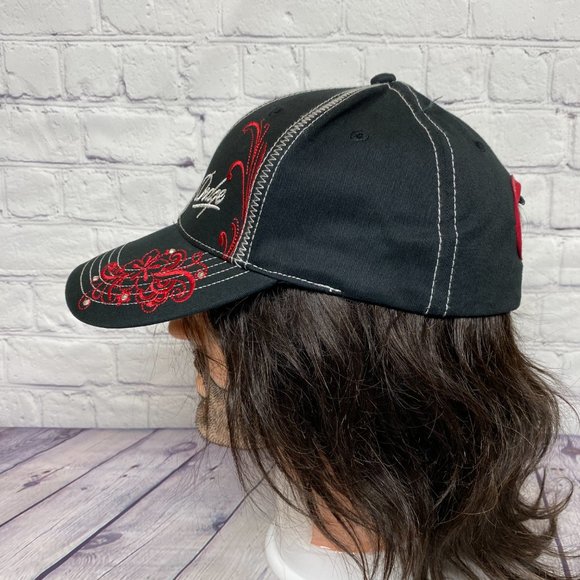 Dodge Hat Women Strap Back Black Embroidered Logo Jewel Rhinestone Pony Tail Cap - Picture 2 of 8